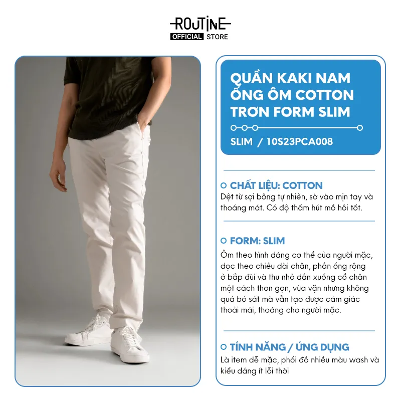 Ảnh Quần Kaki Nam Ống Ôm Cotton Trơn Form Slim - Routine 10S23PCA008 2