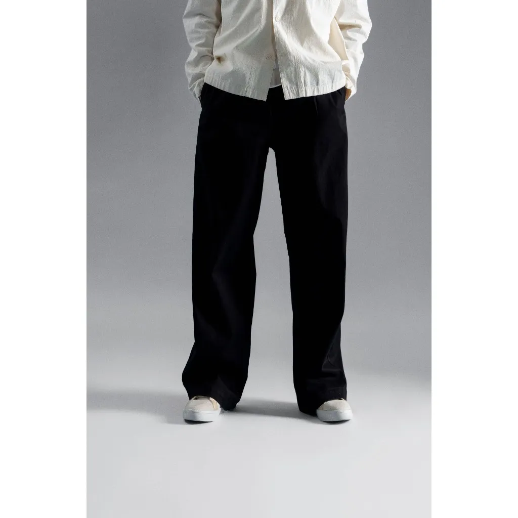 Ảnh Quần Kaki Nam Ống Rộng Xếp Ly Trước Trơn Form Wide Leg - Routine 10S25PCA006 3