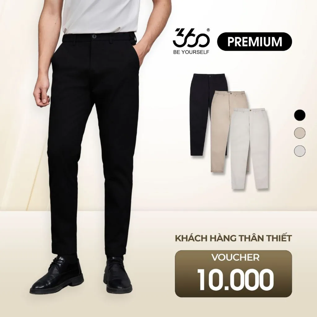 Ảnh Quần kaki nam thương hiệu 360 Boutique quần dài nam đứng form, trẻ trung - QKTTK601 1