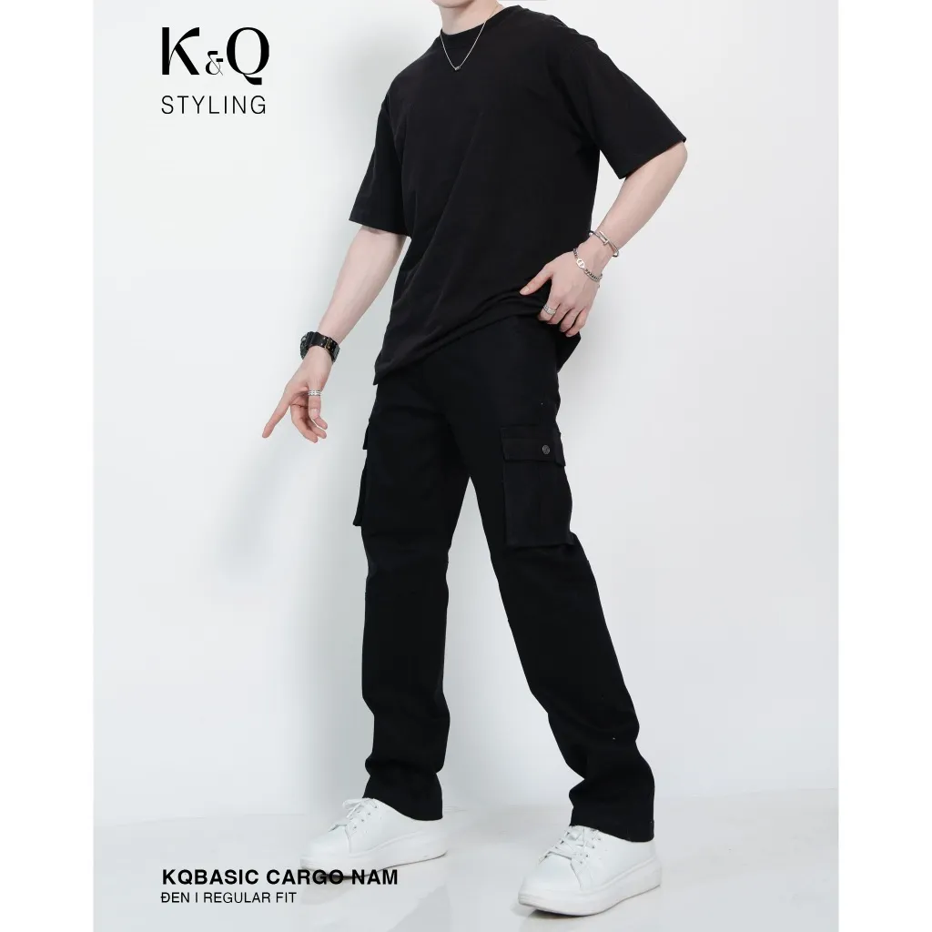Ảnh Quần kaki nam túi hộp ống đứng kiểu cargo KQSTYLING form relaxed fit cotton premium đen 1