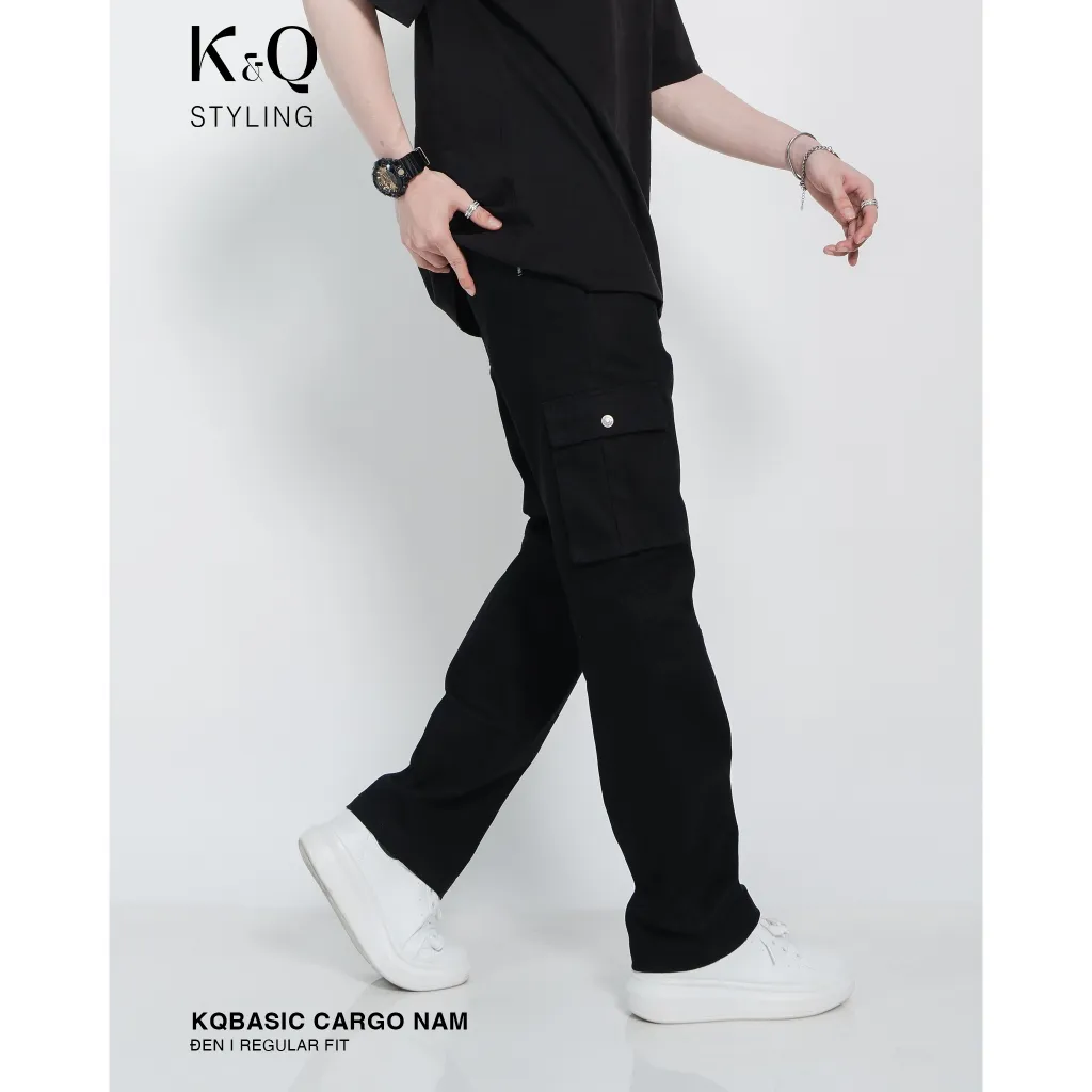 Ảnh Quần kaki nam túi hộp ống đứng kiểu cargo KQSTYLING form relaxed fit cotton premium đen 2