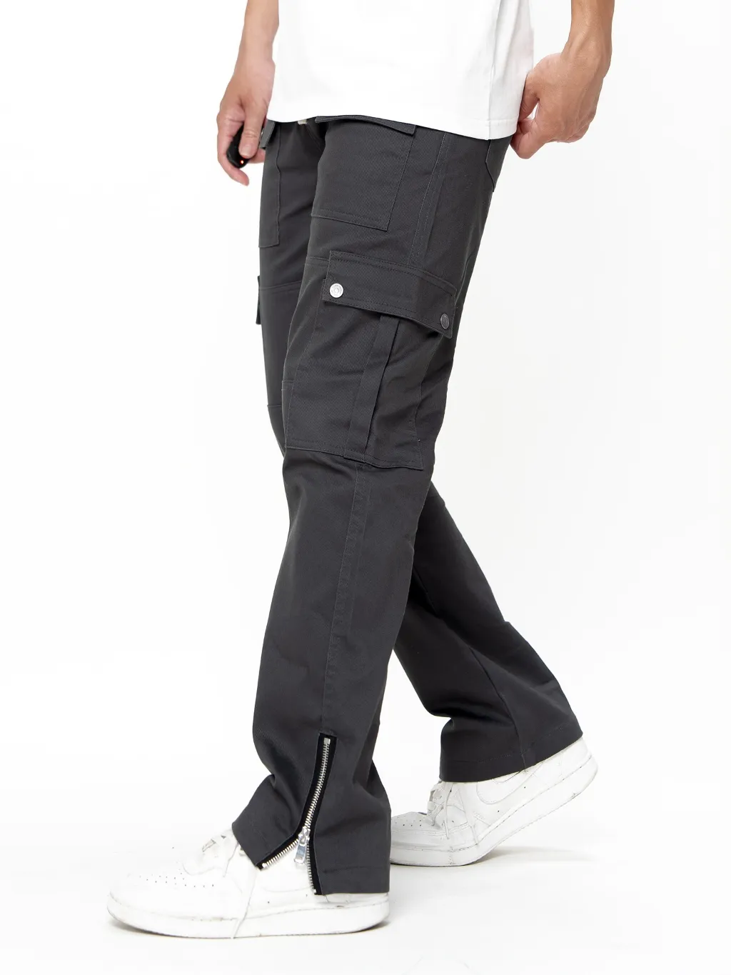 Ảnh Quần kaki nam túi hộp ống đứng KQSTYLING forn đứng kaki dày dặn phối nhiều túi - Zip - Xám đậm 3