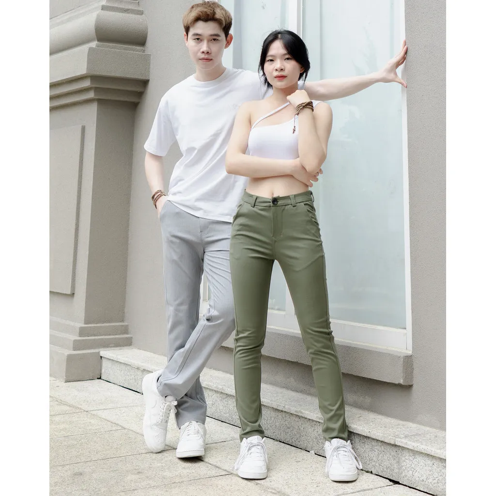 Ảnh Quần kaki nữ KQ STYLING ống đứng ôm dáng co giãn 4 chiều mềm mịn Rêu Nhạt cao cấp 3