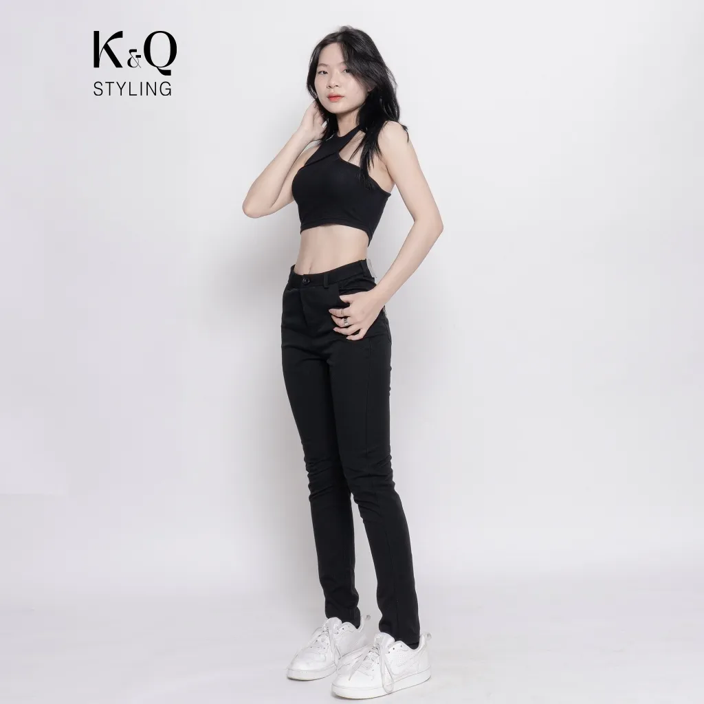 Ảnh Quần kaki nữ KQ STYLING ống đứng ôm dáng co giãn 4 chiều mềm mịn Đen cao cấp 1