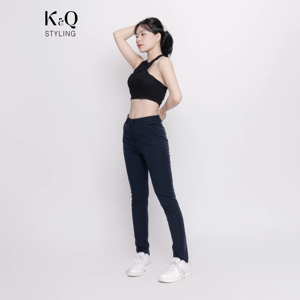 Ảnh Quần kaki nữ KQ STYLING ống đứng ôm dáng co giãn 4 chiều mềm mịn Xanh Đen cao cấp 1