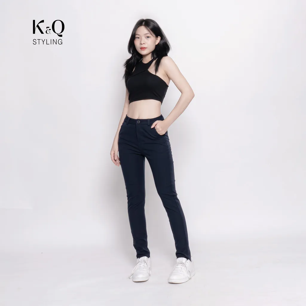 Ảnh Quần kaki nữ KQ STYLING ống đứng ôm dáng co giãn 4 chiều mềm mịn Xanh Đen cao cấp 2
