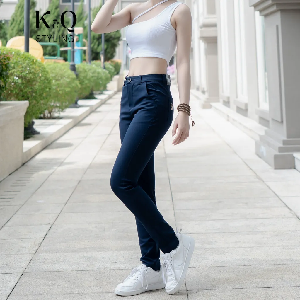 Ảnh Quần kaki nữ KQ STYLING ống đứng ôm dáng co giãn 4 chiều mềm mịn Xanh Đen cao cấp 4