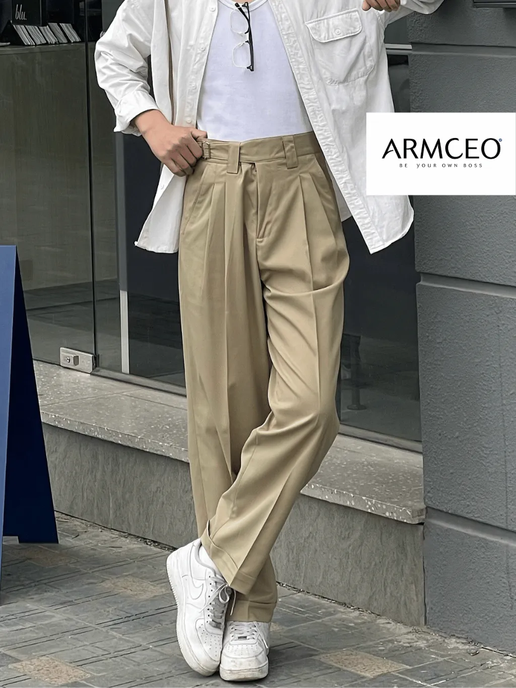 Ảnh Quần kaki ống rộng cạp cao ARMCEO chất vải kaki Hàn thoáng mát cho cả Hè năng động -AD03 1