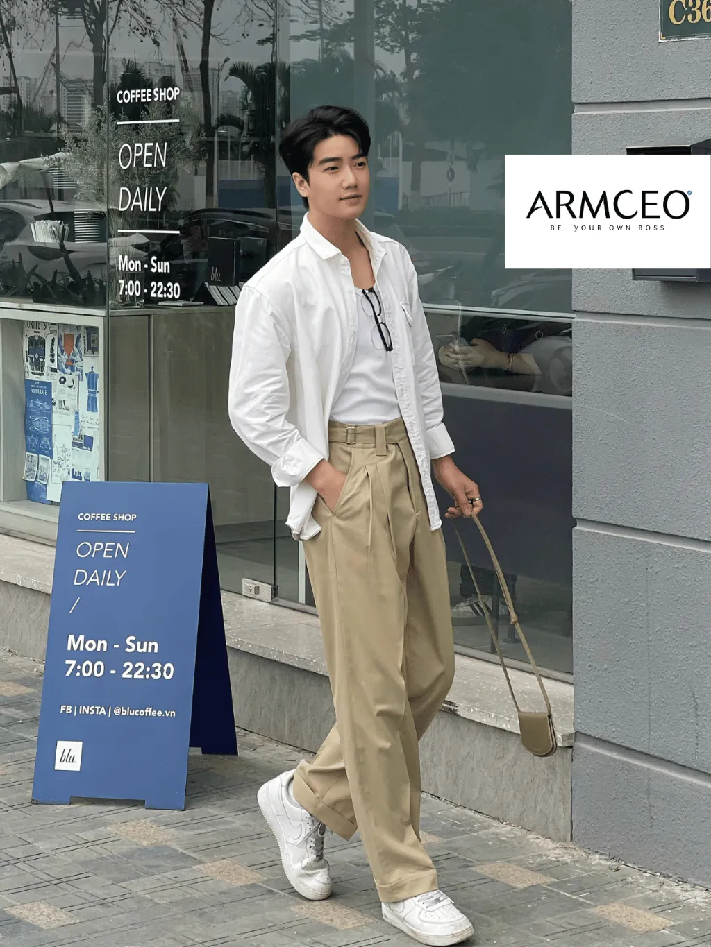 Ảnh Quần kaki ống rộng cạp cao ARMCEO chất vải kaki Hàn thoáng mát cho cả Hè năng động -AD03 2