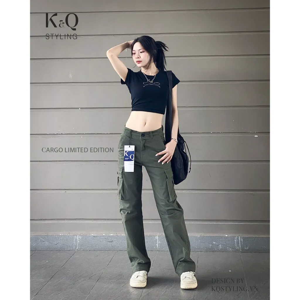 Ảnh Quần kaki túi hộp nữ ống suông kiểu cargo KQSTYLING kaki co giãn mềm mịn form rộng vừa premium 1