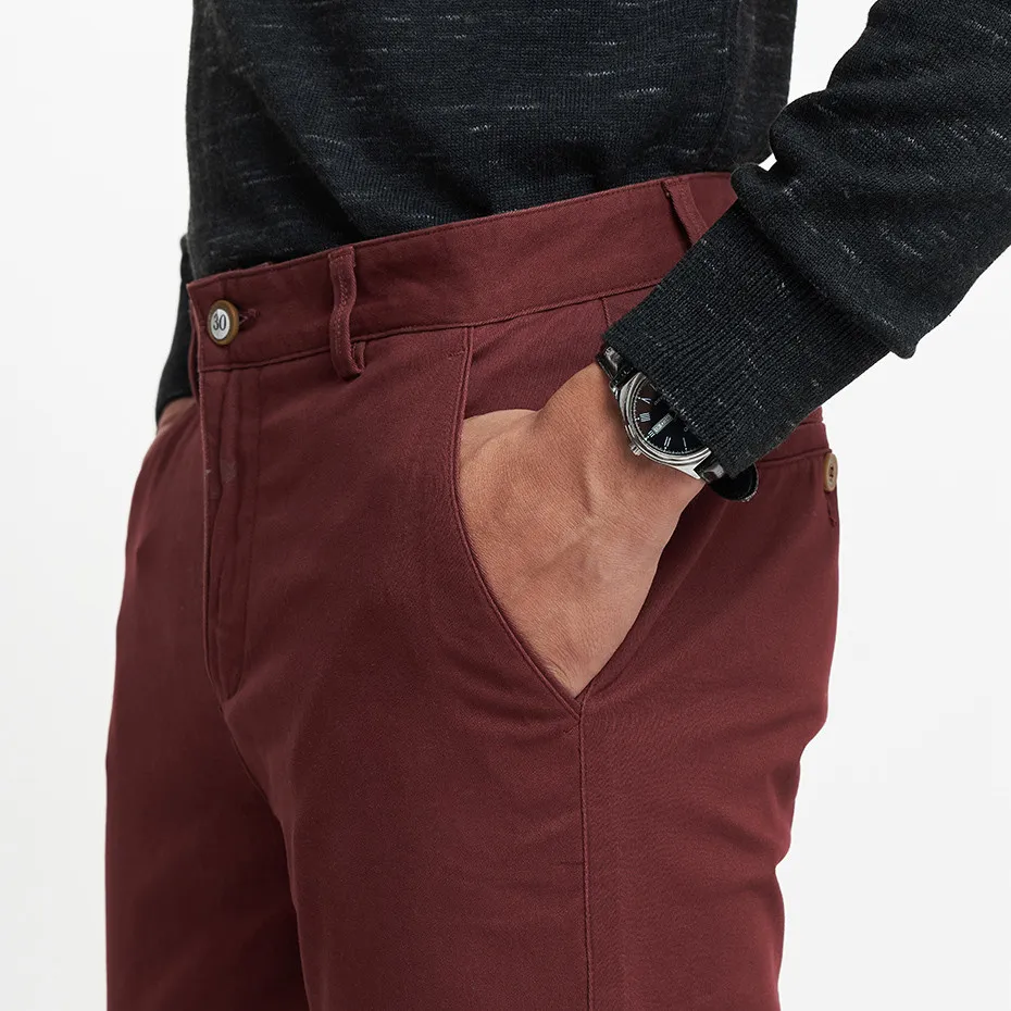 Ảnh Quần Khaki Nam Quần Dài Cotton N&M Ninomaxx Đỏ Đô 1804083 4