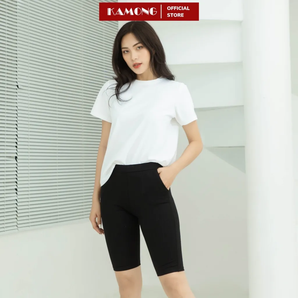 Ảnh Quần legging đùi nữ cạp cao KAMONG Nâng Mông Cao Cấp có túi vải cotton dẻo co dãn tốt dáng ngắn LG004 2
