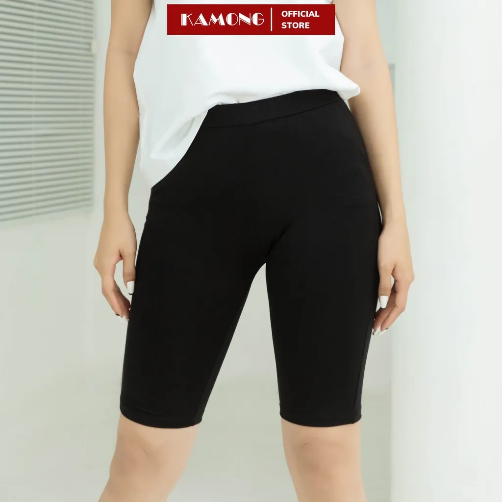 Ảnh Quần legging đùi nữ cạp cao KAMONG Nâng Mông Cao Cấp có túi vải cotton dẻo co dãn tốt dáng ngắn LG004 4