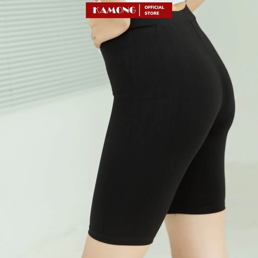 Ảnh Quần legging đùi nữ KAMONG vải cotton dẻo co dãn tốt cạp cao dáng ngắn LG001 4