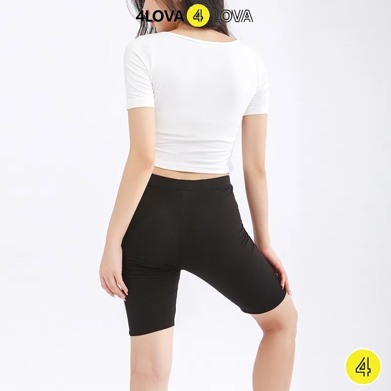 Ảnh Quần legging lửng4LOVA vải thun caocấp biker nữ đùi ngố mặc nhà dáng ôm bó lưng thun gymyoga bigsize 2