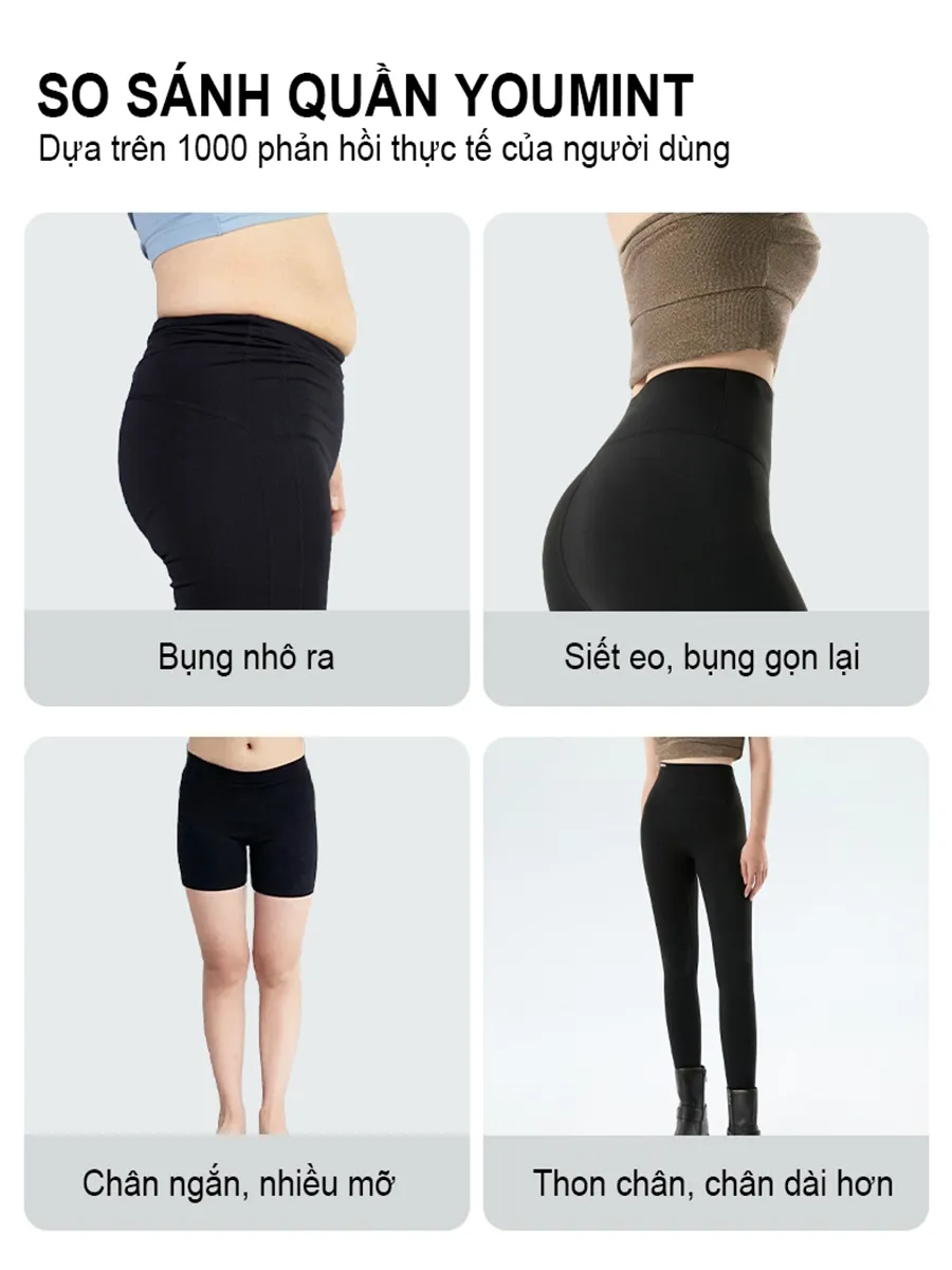 Ảnh Quần legging nữ cạp cao YOUMINT Gen bụng, nâng mông, co giãn 4 chiều 3
