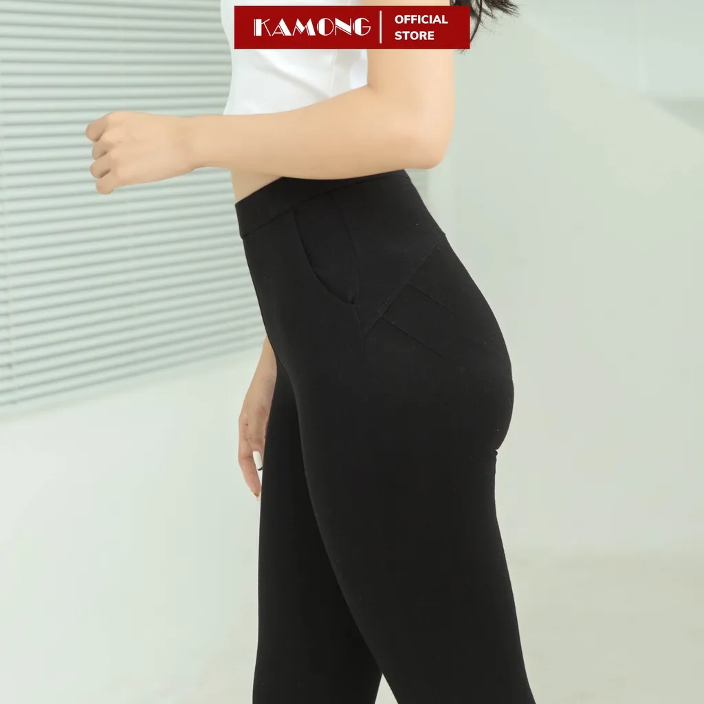 Ảnh Quần legging nữ Nâng Mông Cao Cấp KAMONG cạp cao có túi vải cotton dẻo co dãn tốt dáng dài LG006 3