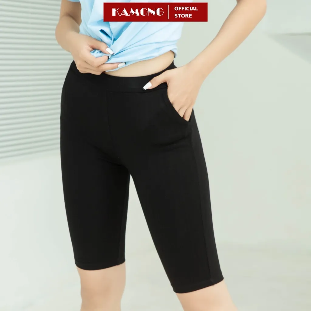 Ảnh Quần legging nữ ngố KAMONG Nâng Mông Cao Cấp cạp cao có túi vải cotton dẻo co dãn tốt dáng ngắn LG005 3