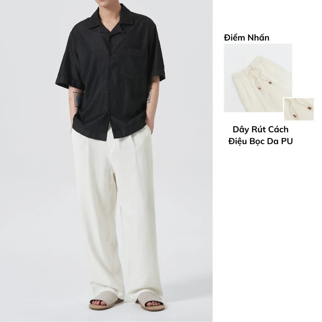 Ảnh Quần linen nam BAETON ống rộng tôn dáng che khuyết điểm phong cách Hàn Quốc -D03 2