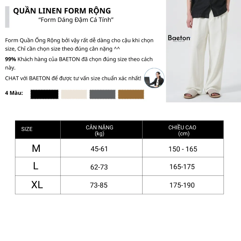 Ảnh Quần linen nam BAETON ống rộng tôn dáng che khuyết điểm phong cách Hàn Quốc -D03 4