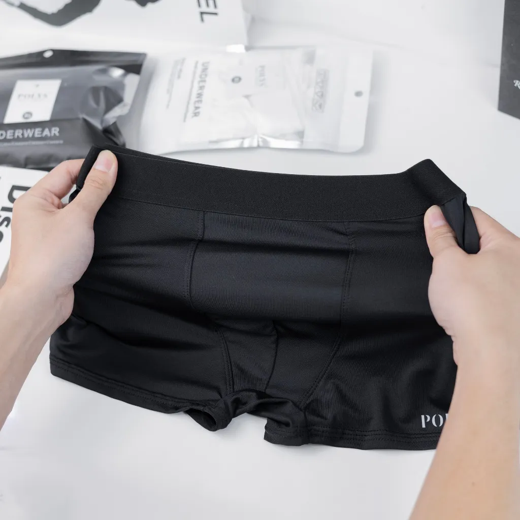 Ảnh Quần lót Boxer nam Trắng Đen, Quần lót nam chất thun lạnh mịn mát, giãn và thoáng khí, BOXER POLYS 2