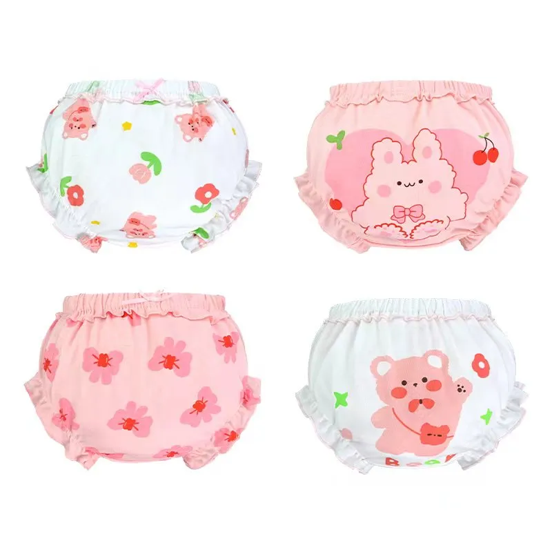 Ảnh Quần lót cotton nguyên chất LUCKY BIG CAT hình tam giác xinh xắn cho bé gái 0-4 tuổi 1