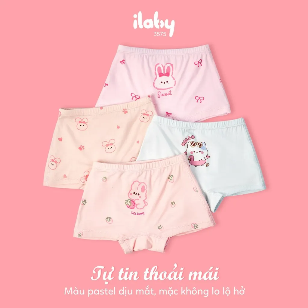 Ảnh Quần lót kháng khuẩn bé gái ILABY quần chip đùi bé gái họa tiết dễ thương [3575] 2
