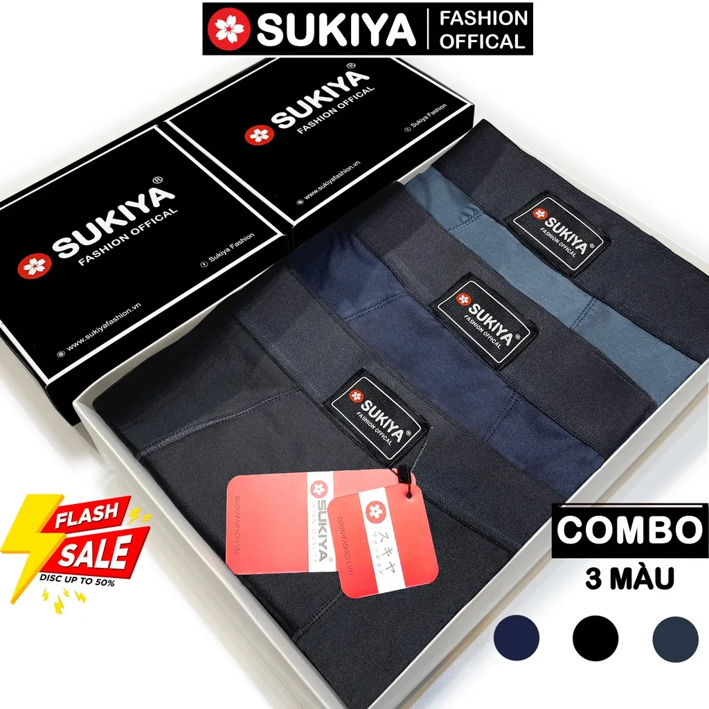 Ảnh Quần Lót Nam Boxer Combo 3 Màu SUKIYA Japan Quality Chất vải Thun Lạnh Tự Nhiên 100% thoáng khí QL01 2