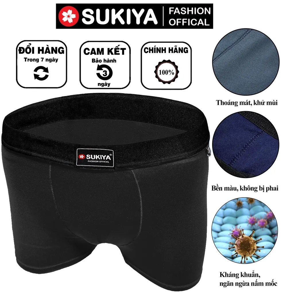 Ảnh Quần Lót Nam Boxer Combo 3 Màu SUKIYA Japan Quality Chất vải Thun Lạnh Tự Nhiên 100% thoáng khí QL01 3