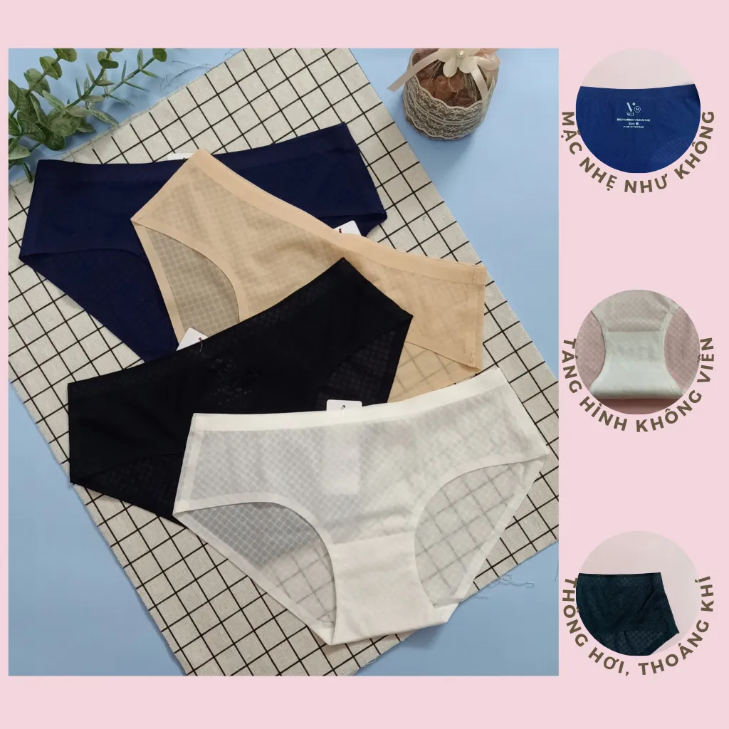 Ảnh Quần lót nữ biết thở không đường may Vicci 209 kẻ caro thông hơi nhiều màu 1