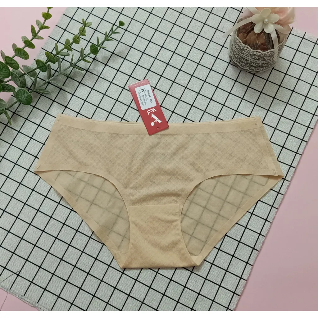 Ảnh Quần lót nữ biết thở không đường may Vicci 209 kẻ caro thông hơi màu da 2