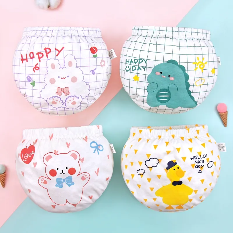 Ảnh Quần lót tam giác LUCKY BIG CAT bằng cotton nguyên chất in nhiều họa tiết dễ thương phong cách Hàn Quốc cho bé 1