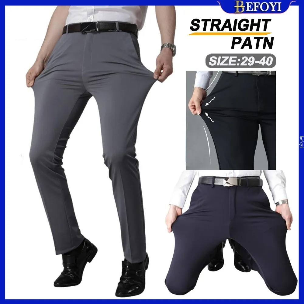 Ảnh Quần Nam Công Sở Màu Đen Slocks Quần Co Giãn Co Giãn Quần Dài Quần Công Sở Cha Oversize ZYQ404 1