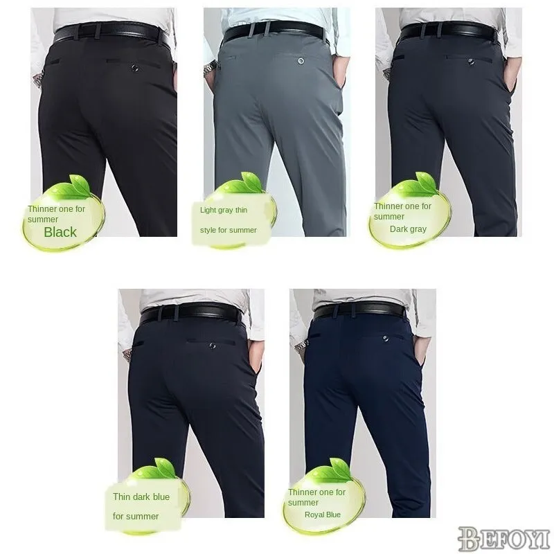 Ảnh Quần Nam Công Sở Màu Đen Slocks Quần Co Giãn Co Giãn Quần Dài Quần Công Sở Cha Oversize ZYQ404 3