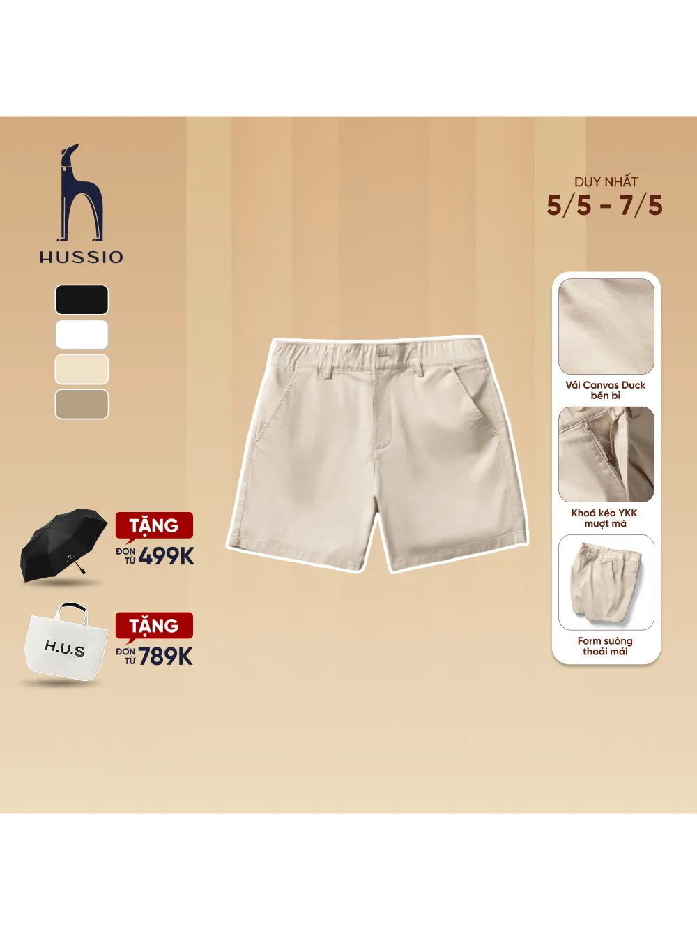 Ảnh Quần nam Short Short form chữ A vải Canvas Duck dày dặn, trẻ trung, chuẩn form - HUSSIO 1