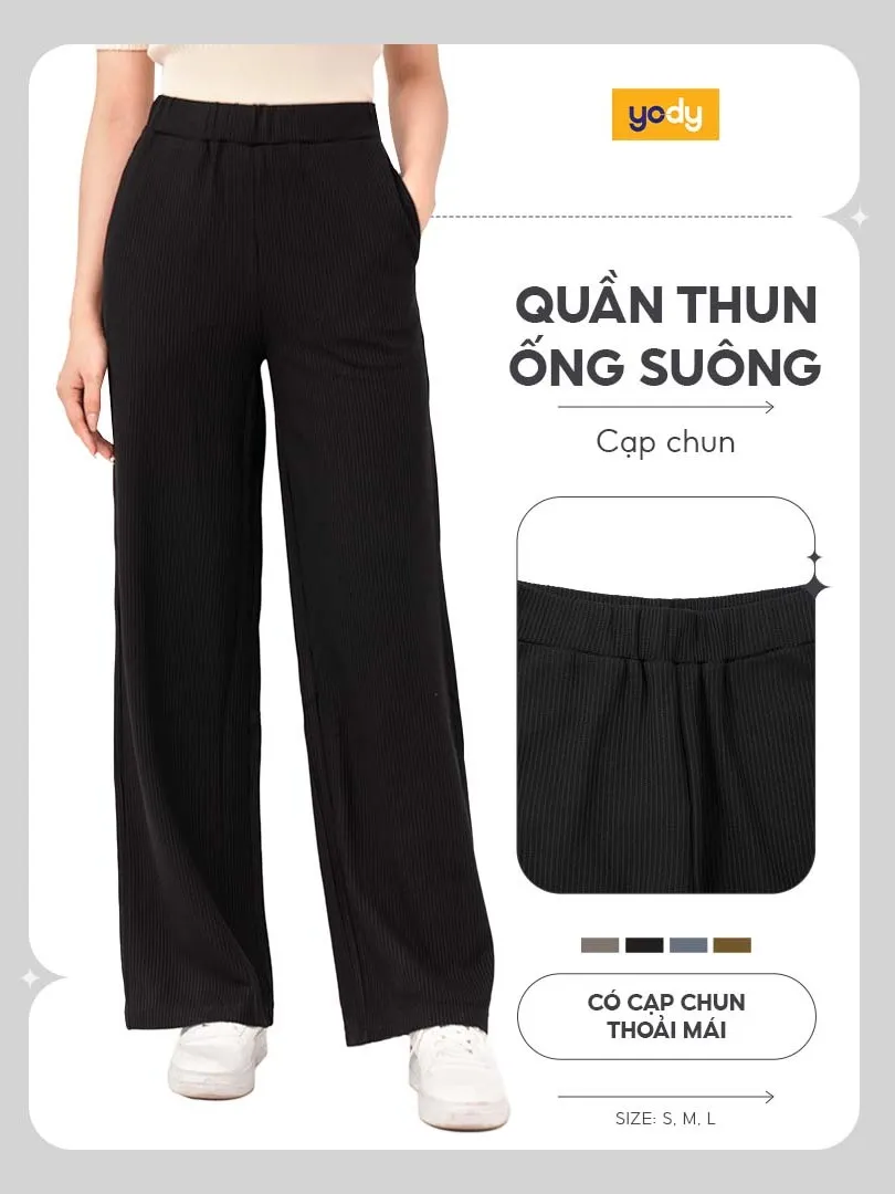 Ảnh Quần nỉ nữ YODY dáng suông basic sọc tăm tôn dáng dễ mặc TRA - QNN7006 1