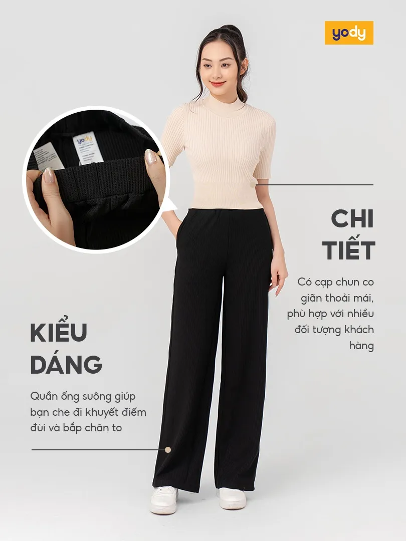Ảnh Quần nỉ nữ YODY dáng suông basic sọc tăm tôn dáng dễ mặc TRA - QNN7006 2