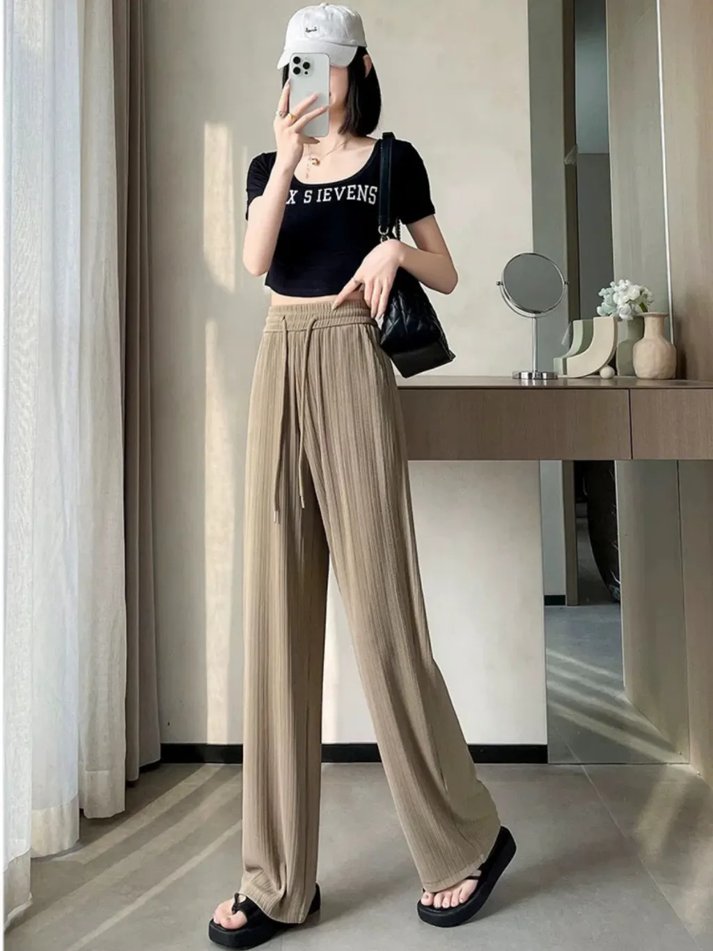Ảnh Quần nữ ống rộng ＬＯＺΛ chất liệu thun tăm 4 mùa - LQ084213 1