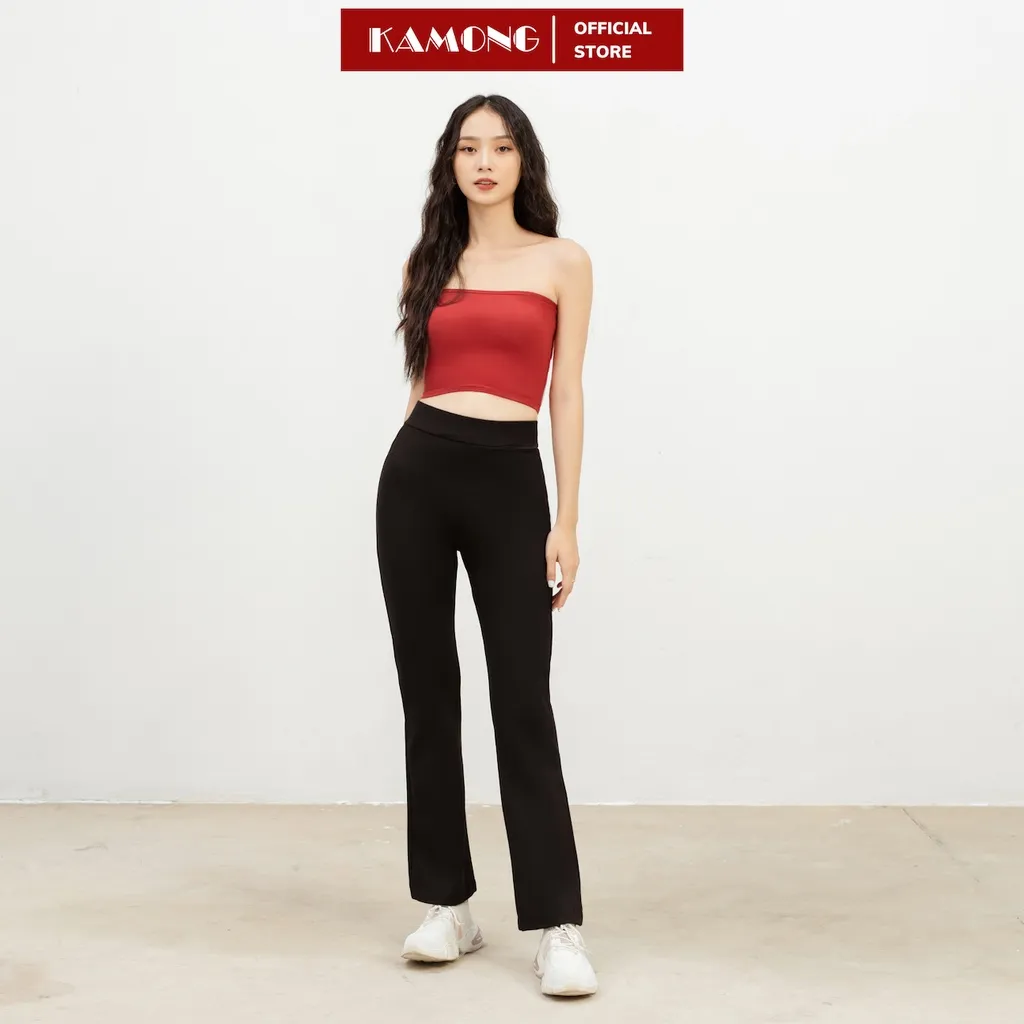 Ảnh Quần ống loe nữ KAMONG cạp cao thun co dãn dáng dài công sở ống bass Q011 3