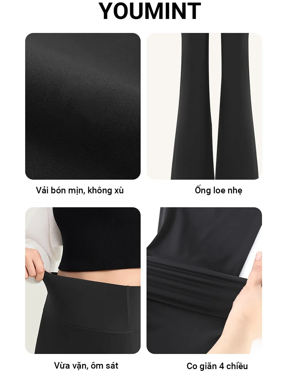 Ảnh Quần ống loe nữ YOUMINT cạp cao siết eo, quần suông nữ dáng dài thon gọn đùi, vải mềm mịn tôn dáng 4