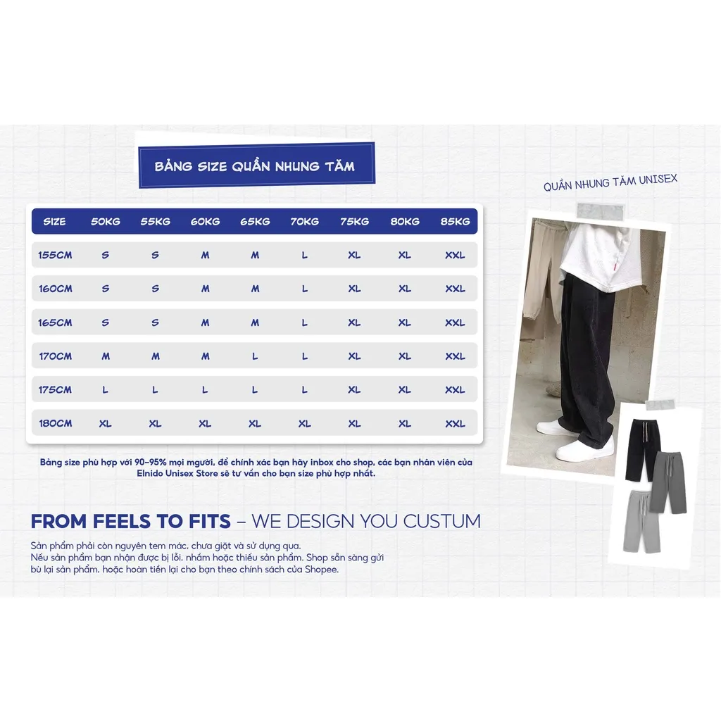 Ảnh Quần ống rộng nam nữ ELNIDO dáng suông chất vải nhung tăm kiểu dáng UNISEX cao cấp EDNT-01 2