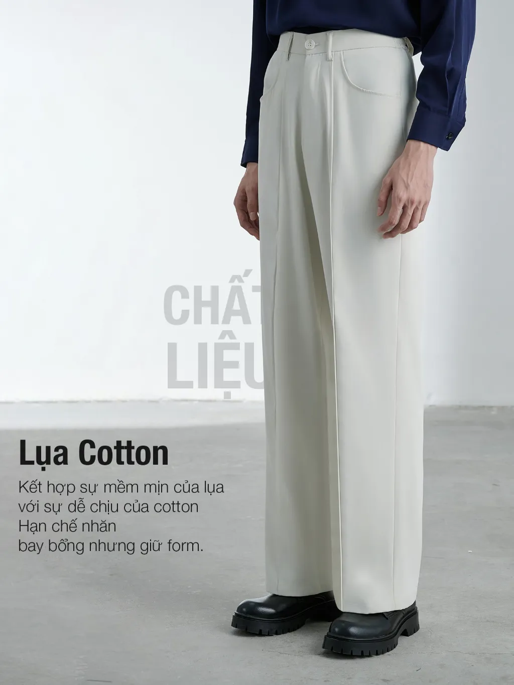 Ảnh Quần ống rộng nam thương hiệu JBAGY vải Lụa Cotton cách điệu xếp ly - JD0107 4