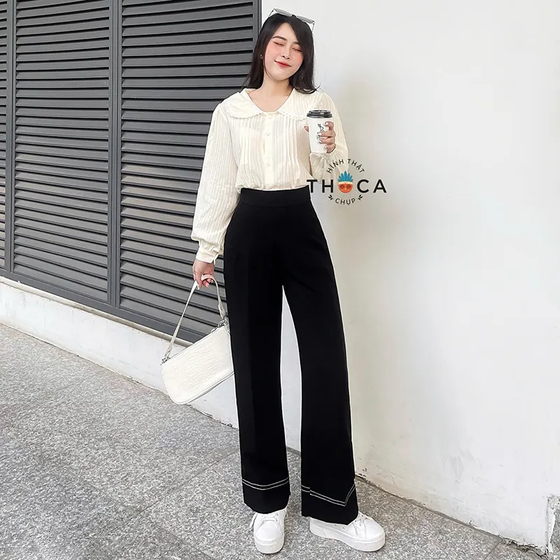 Ảnh Quần ống rộng nữ cạp cao viền sọc THOCA HOUSE công sở, đi học đi làm 1
