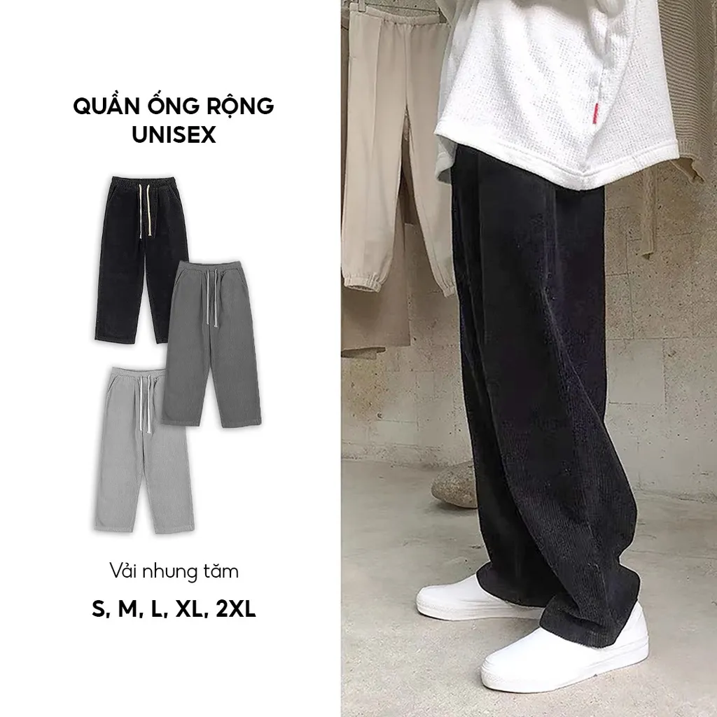 Ảnh Quần ống rộng unisex chất vải nhung tăm mềm mịn co giãn thoải mái thương hiệu ELNIDO 2