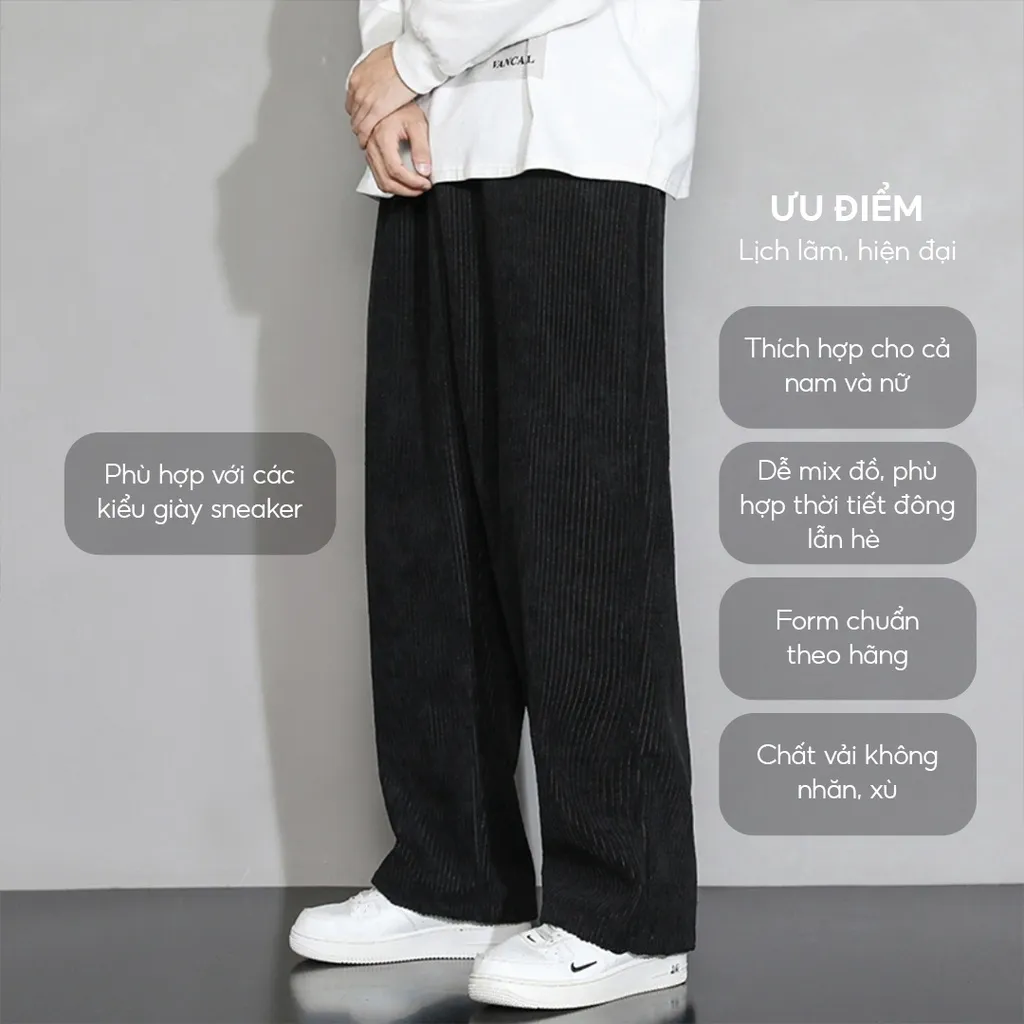 Ảnh Quần ống rộng unisex chất vải nhung tăm mềm mịn co giãn thoải mái thương hiệu ELNIDO 3