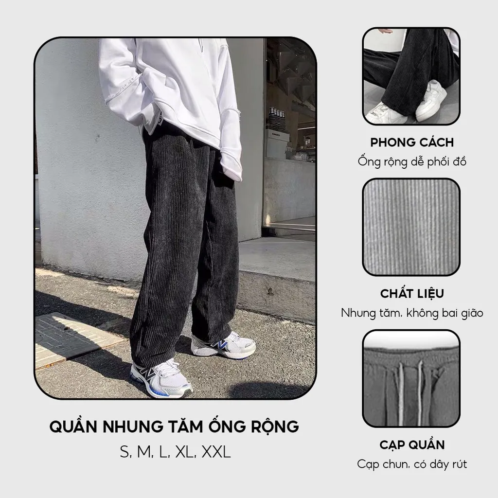 Ảnh Quần ống rộng unisex chất vải nhung tăm mềm mịn co giãn thoải mái thương hiệu ELNIDO 4