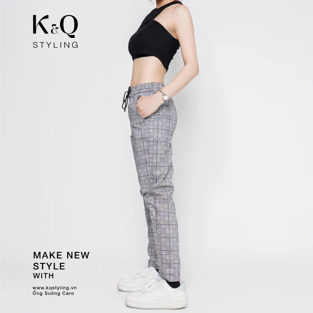 Ảnh Quần ống suông kaki cotton co giãn KQ STYLING caro cao cấp 3