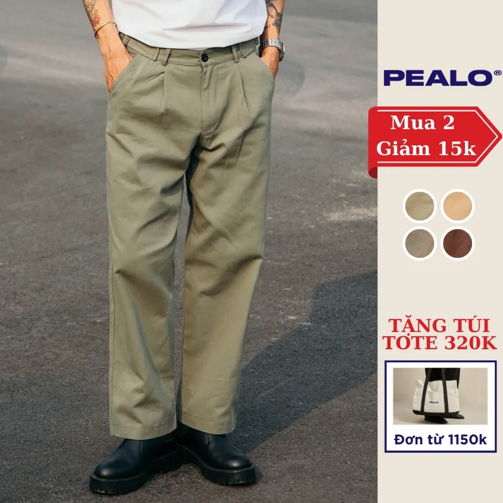 Ảnh Quần ống suông nam PEALO vải kaki nhung casual pants trơn basic chất liệu mới Loose Pants phong cách Minimalism 1