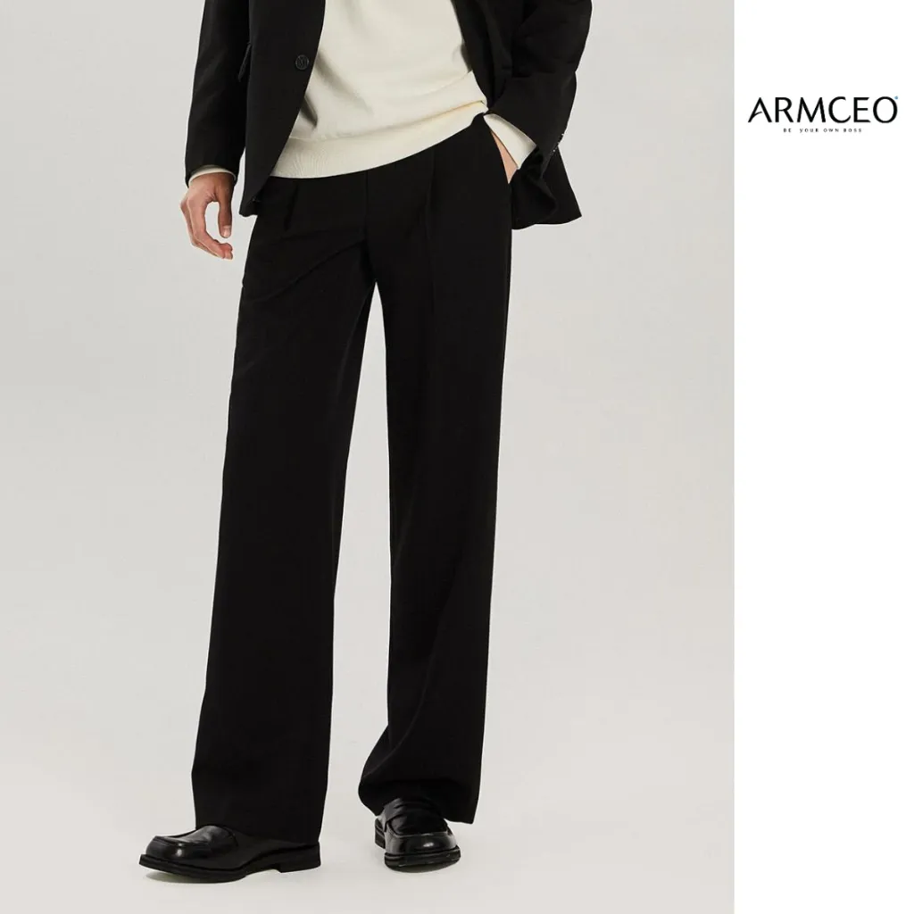 Ảnh Quần ống suông rộng sidetab ARMCEO đen trơn tôn dáng che khuyết điểm siêu tốt chất liệu cotton spandex - AD01 Trơn 1