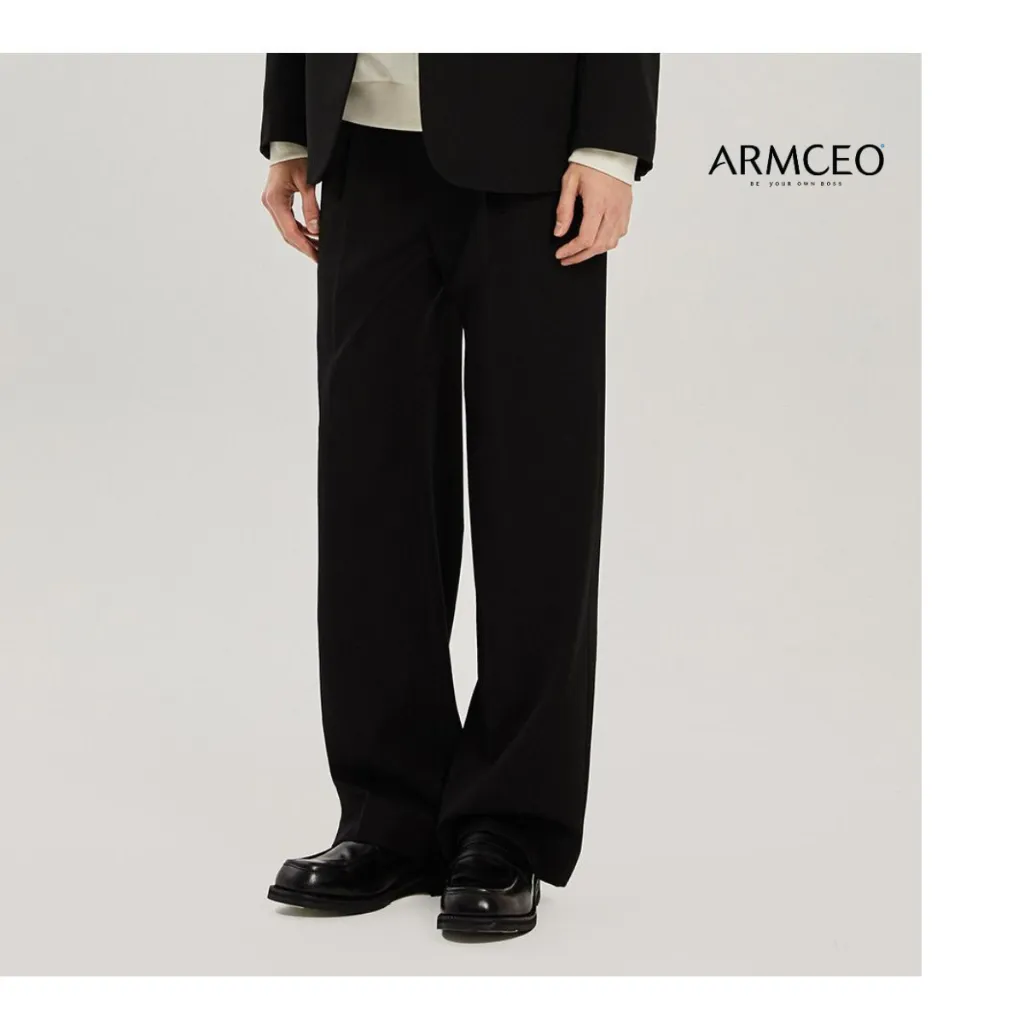 Ảnh Quần ống suông rộng sidetab ARMCEO đen trơn tôn dáng che khuyết điểm siêu tốt chất liệu cotton spandex - AD01 Trơn 4